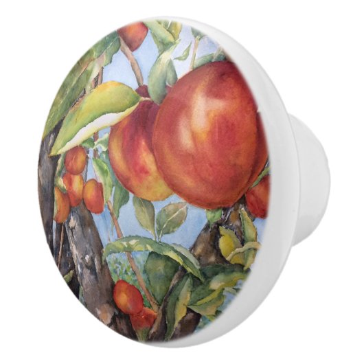 Waterverf peach Tree Orchard Fruit Harvest Keramische Knop (Rechts)