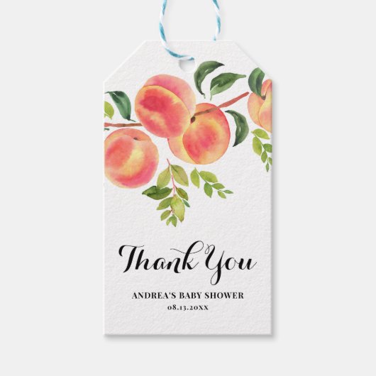 Waterverf Peaches Baby shower Hartelijk dank Cadeaulabel (Voorkant)