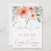 Waterverf Peachy Roze Sage Groene Bruiloft Save The Date (Voorkant)