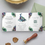 Waterverf Peacock Bloemen Veer QR Code Bruiloft Drieluik Uitnodiging<br><div class="desc">Verras uw gasten met deze elegante all in one bruiloft uitnodiging met een prachtige pauw en elegante veren met QR Code voor online RSVP. Voeg eenvoudig uw evenementgegevens toe aan deze gebruiksvriendelijke sjabloon en versier deze kaart met uw favoriete foto's om er een unieke uitnodiging van te maken.</div>