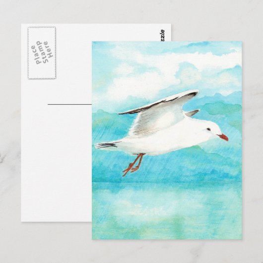 Waterverf Peacock Blue Seagull in de regenvogel Briefkaart (Voorkant / Achterkant)