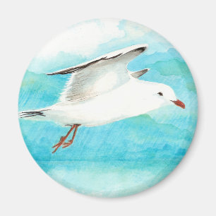 Waterverf Peacock Blue Seagull in Rain Bird Magneet
