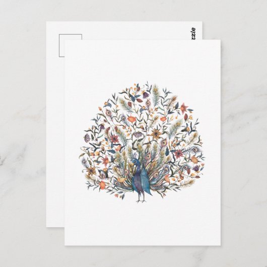 Waterverf Peacock Briefkaart (Voorkant / Achterkant)
