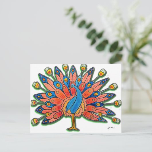 Waterverf Peacock Briefkaart (Staand voorkant)
