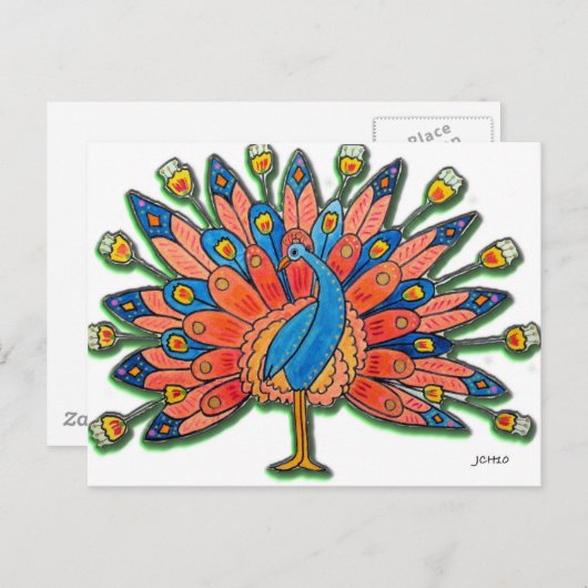 Waterverf Peacock Briefkaart (Voorkant / Achterkant)
