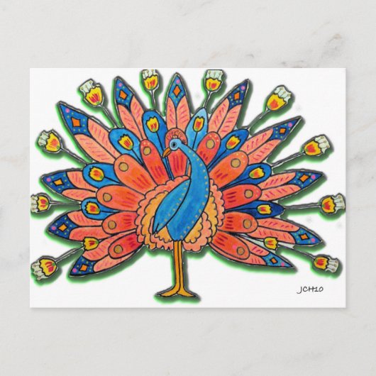 Waterverf Peacock Briefkaart (Voorkant)