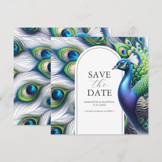 Waterverf Peacock Bruiloft Save The Date Kaarten (Voorkant / Achterkant)