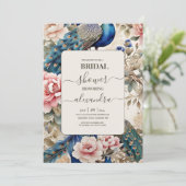 Waterverf Peacock Chinoiserie Vrijgezellenfeest Kaart (Staand voorkant)