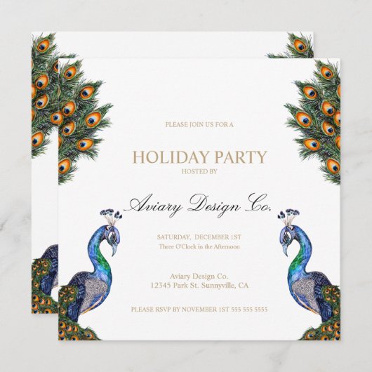 Waterverf Peacock Corporate Kerstfeest Kaart (Voorkant / Achterkant)