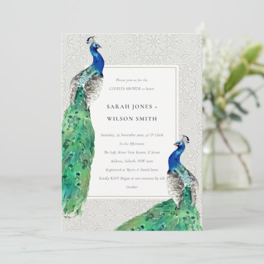  Waterverf Peacock Couples — Classy  Kaart (Staand voorkant)