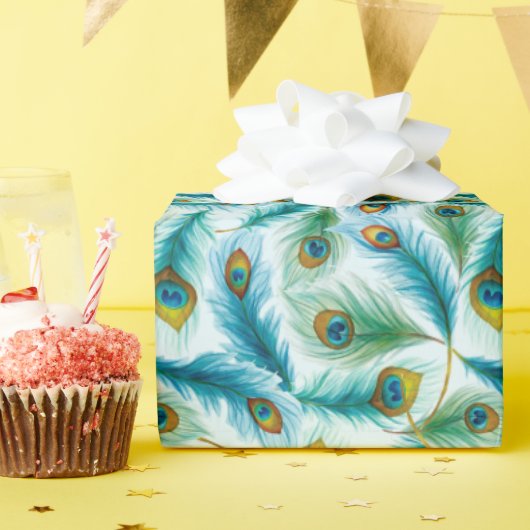 Waterverf Peacock Featers Pattern Cadeaupapier (Verjaardagsfeest)
