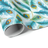 Waterverf Peacock Featers Pattern Cadeaupapier (Rol Hoek)