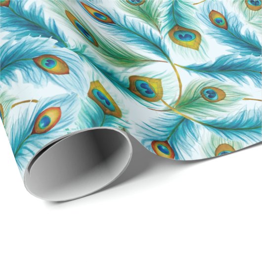 Waterverf Peacock Featers Pattern Cadeaupapier (Rol Hoek)