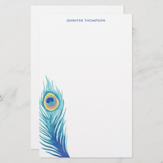 Waterverf Peacock Feather Briefpapier (Voorkant / Achterkant)