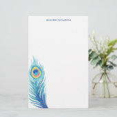 Waterverf Peacock Feather Briefpapier (Staand voorkant)