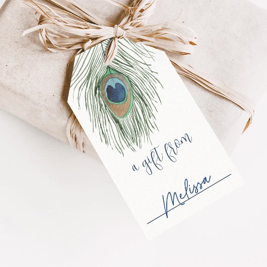 Waterverf Peacock Feather Display Shower Cadeaulabel