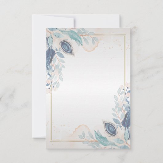 Waterverf Peacock Feather Floral RSVP Kaart (Achterkant)