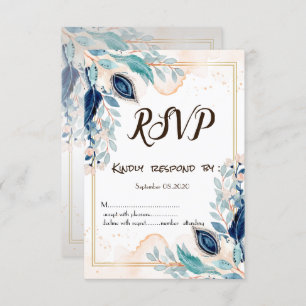 Waterverf Peacock Feather Floral RSVP Kaart