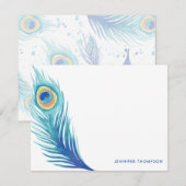Waterverf Peacock Feather Notitiekaartje (Voorkant / Achterkant)