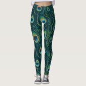Waterverf Peacock Feather Pattern Leggings (Voorkant)
