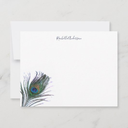 Waterverf Peacock Feather Personalized Notitiekaartje (Voorkant)