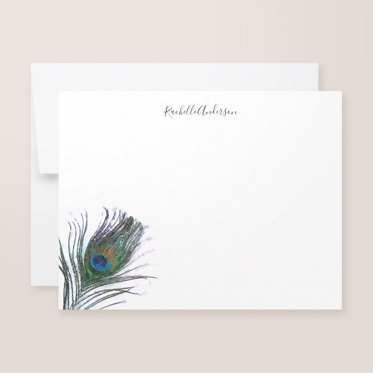 Waterverf Peacock Feather Personalized Notitiekaartje