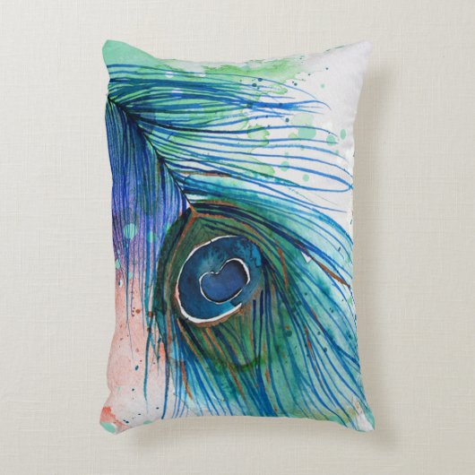 Waterverf Peacock Feather Pillow Decoratief Kussen (Voorkant(Verticaal))