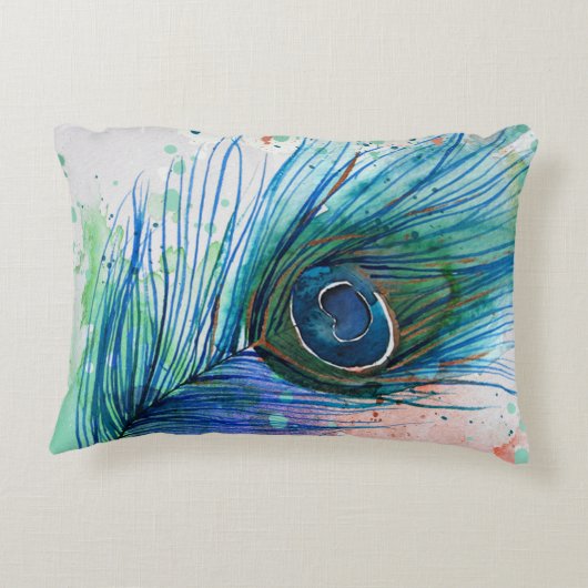 Waterverf Peacock Feather Pillow Decoratief Kussen (Achterkant)