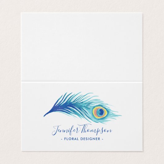 Waterverf Peacock Feather Visitekaartje (Buitenkant ongevouwen)
