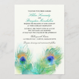 Waterverf Peacock Feather Wedding Kaart