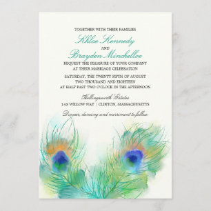 Waterverf Peacock Feather Wedding Kaart