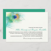 Waterverf Peacock Feather Wedding Kaart (Voorkant / Achterkant)