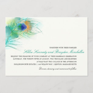 Waterverf Peacock Feather Wedding Kaart