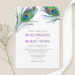 Waterverf Peacock Feather Wedding Kaart<br><div class="desc">Een moderne waterverf pauw veegt trouwuitnodigingsontwerp.</div>