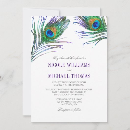 Waterverf Peacock Feather Wedding Kaart (Voorkant)