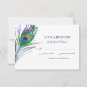 Waterverf Peacock Feather Wedding RSVP (Voorkant)