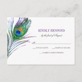 Waterverf Peacock Feather Wedding RSVP Kaartje