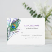 Waterverf Peacock Feather Wedding RSVP Kaartje (Staand voorkant)