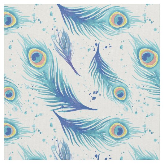 Waterverf Peacock Feathers Patroon Stof (Close Up)