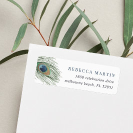Waterverf Peacock Feathers Return Address Etiket