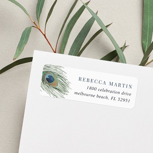Waterverf Peacock Feathers Return Address Etiket