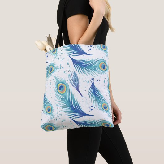Waterverf Peacock Feathers Tote Bag (Dichtbij)
