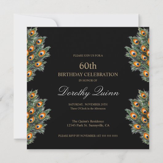 Waterverf Peacock Feathers Verjaardag Kaart (Voorkant)