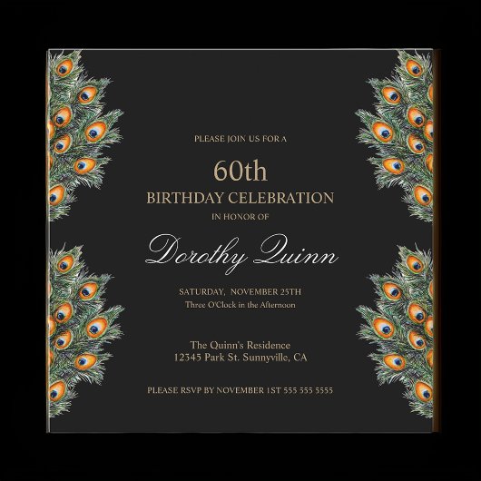 Waterverf Peacock Feathers Verjaardag Kaart