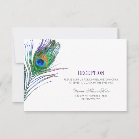 Waterverf Peacock Fether Wedding Reception Kaart (Voorkant)
