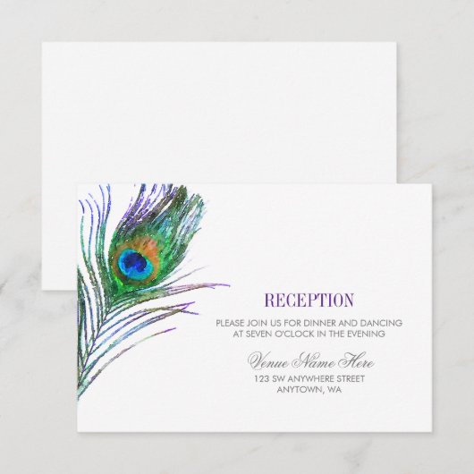 Waterverf Peacock Fether Wedding Reception Kaart (Voorkant / Achterkant)