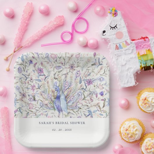 Waterverf Peacock Flora Vrijgezellenfeest met zach Papieren Bordje (Feest)