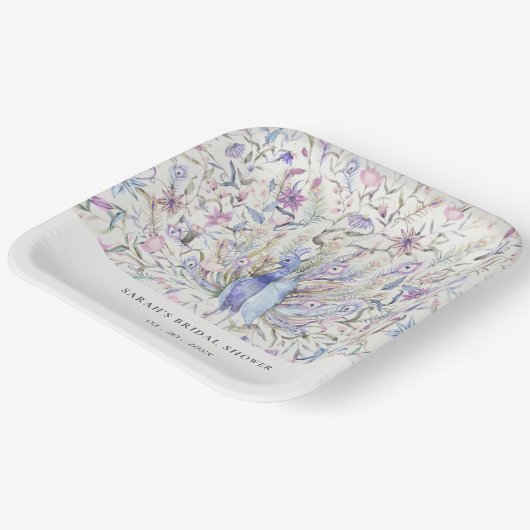 Waterverf Peacock Flora Vrijgezellenfeest met zach Papieren Bordje (Gebogen)