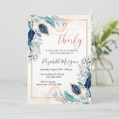 Waterverf Peacock Floral 30e verjaardag Kaart (Staand voorkant)