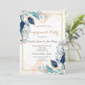 Waterverf Peacock Floral Dark Blue Verloving Kaart (Staand voorkant)